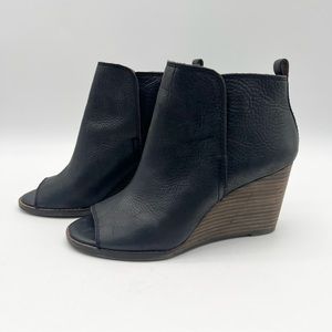 Lucky Brand Peep Toe Leather Wedge Bootie Ankle Boot Size Zip Black Size 7